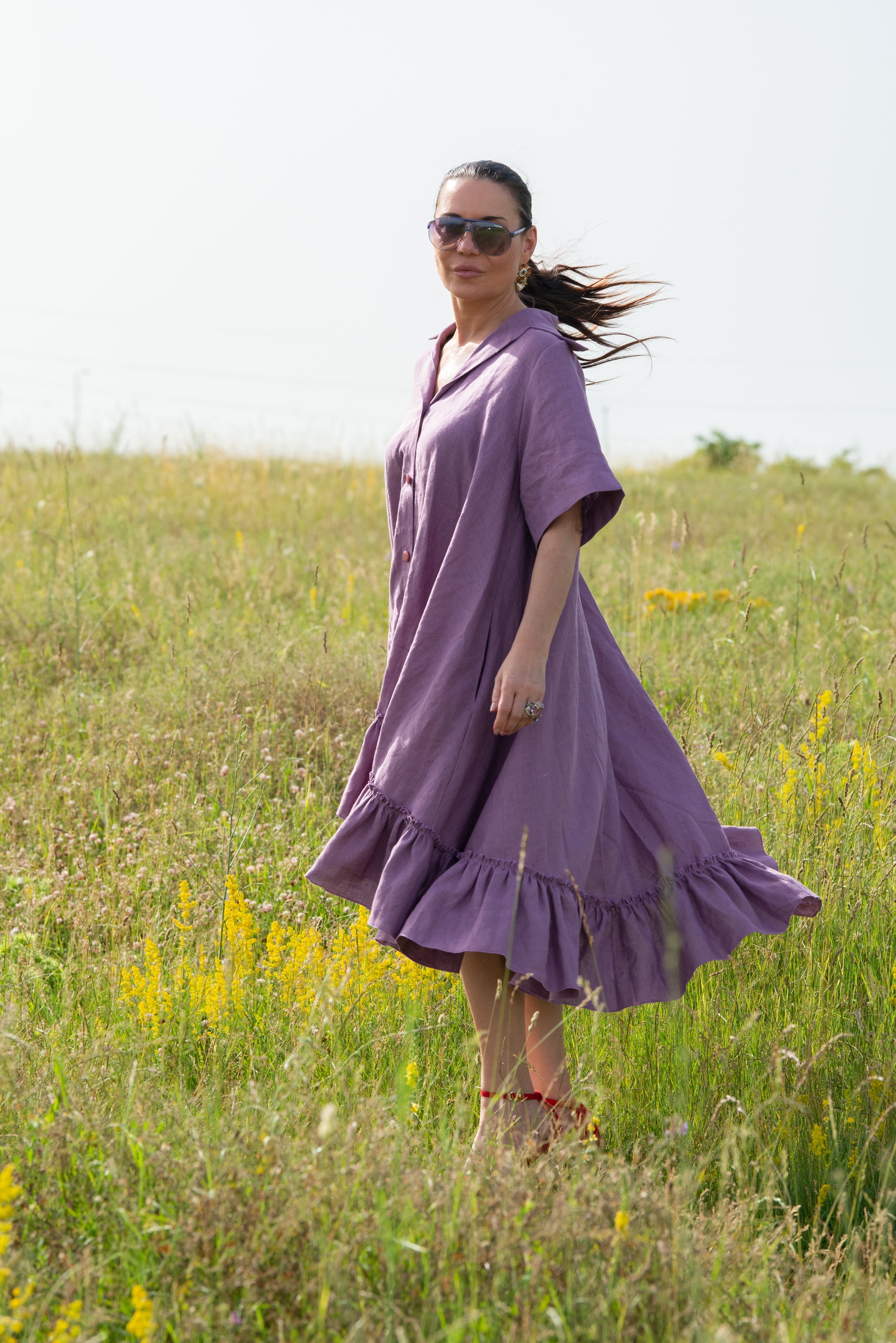 Purple Linen summer Dress by EUG Fashion