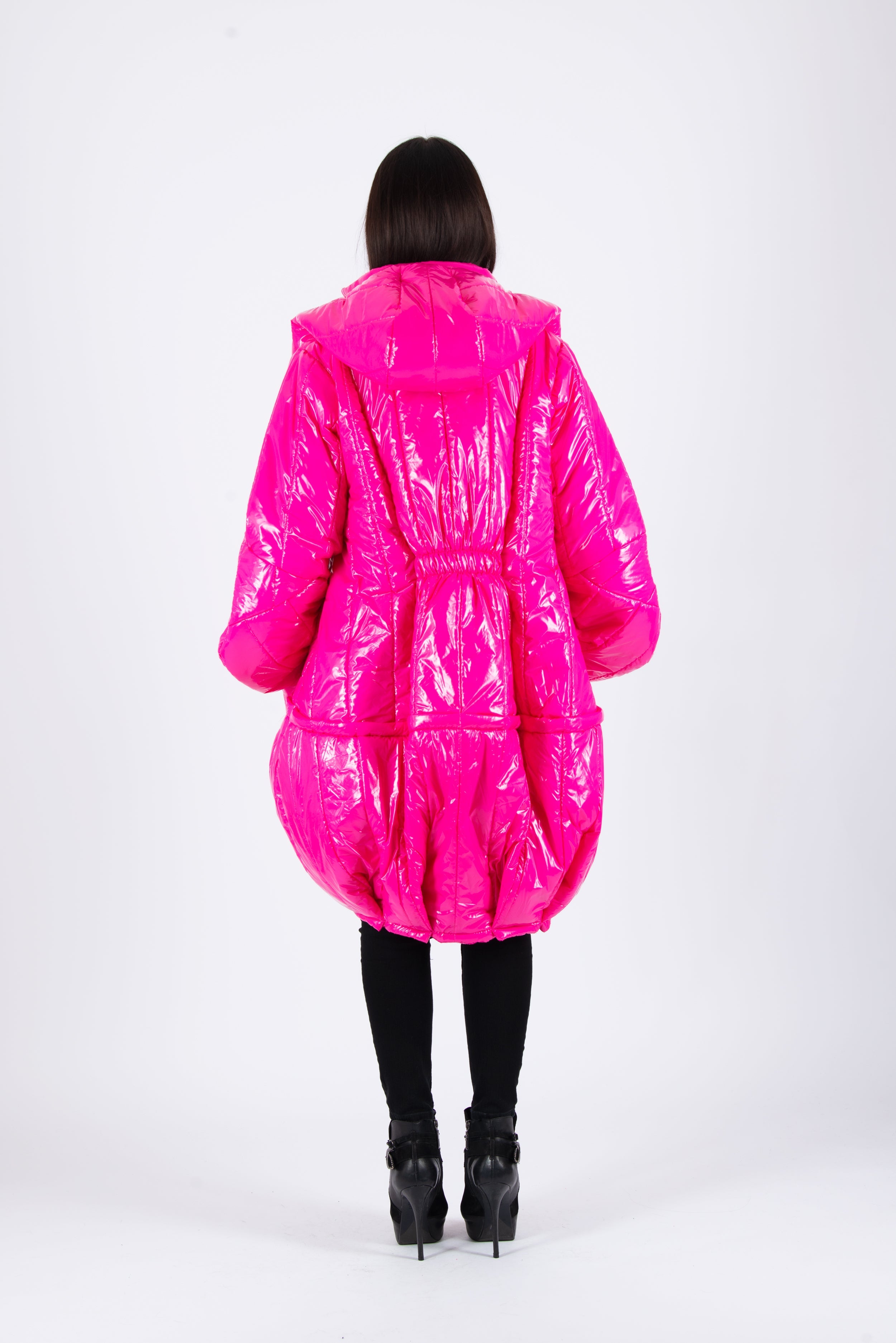 Hot Pink Women Loose Autumn Winter Puffer Coat by EUG Fashion