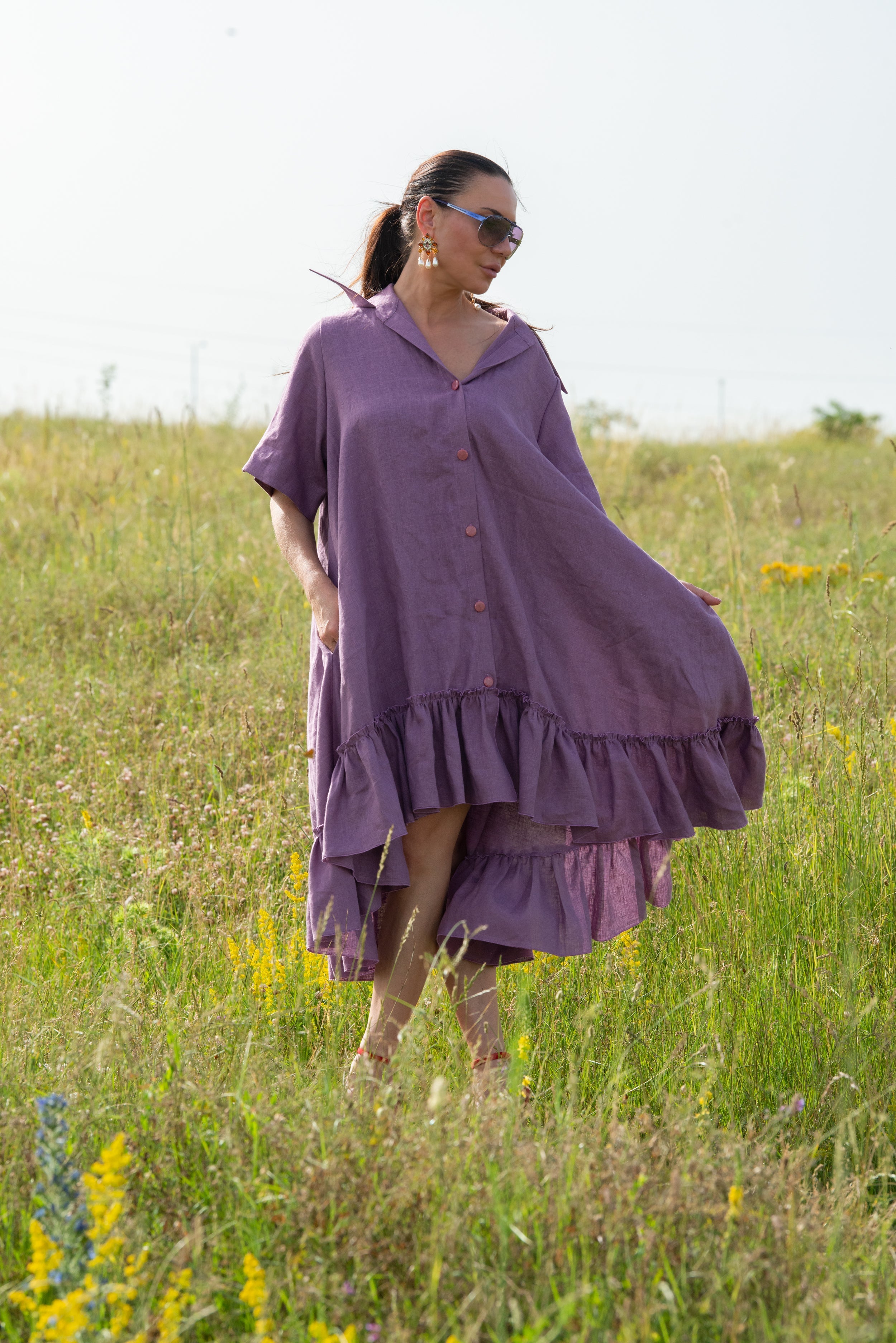 Purple Linen summer Dress by EUG Fashion