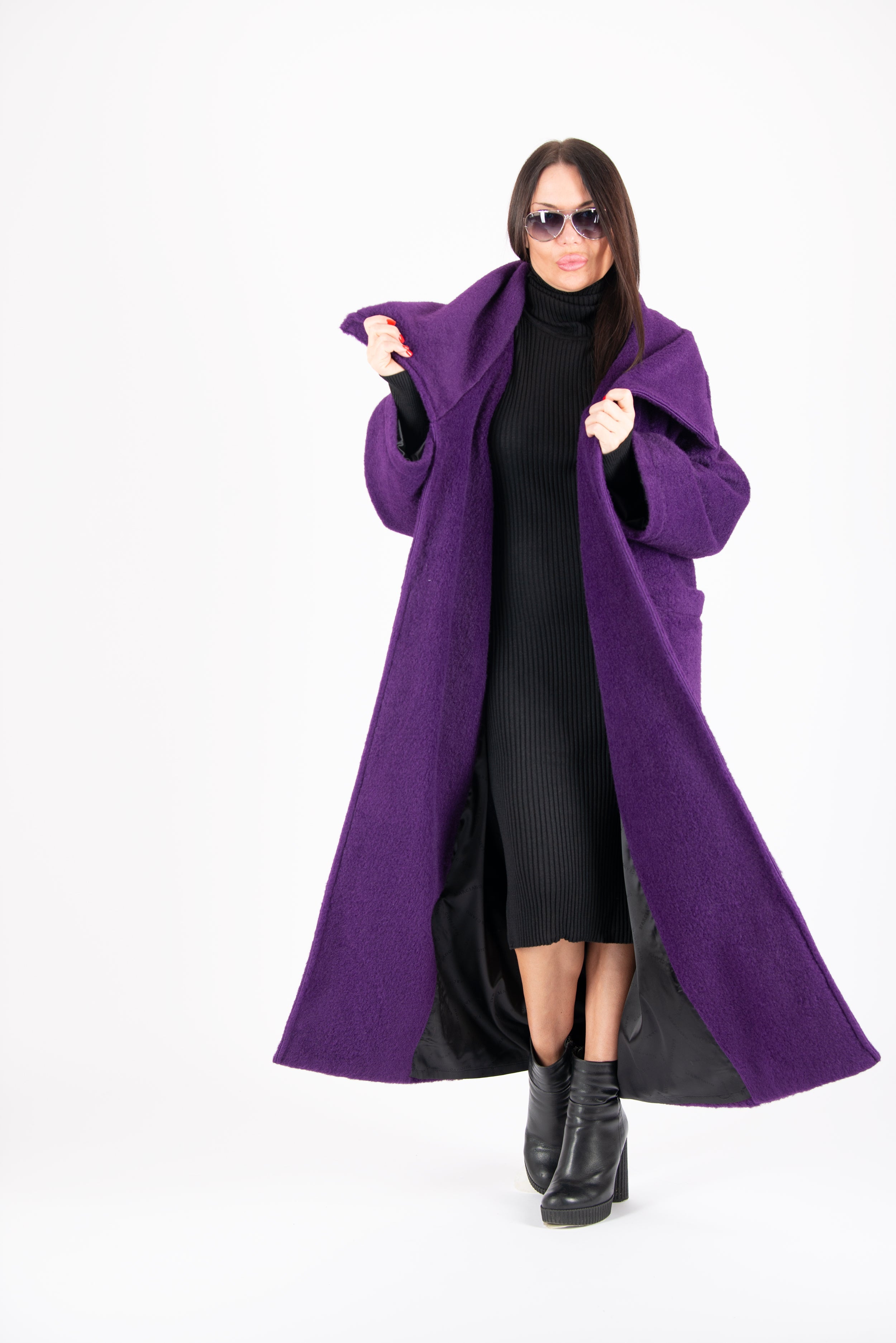 Elegant Winter Fur Purple Coat by EUG Fashion