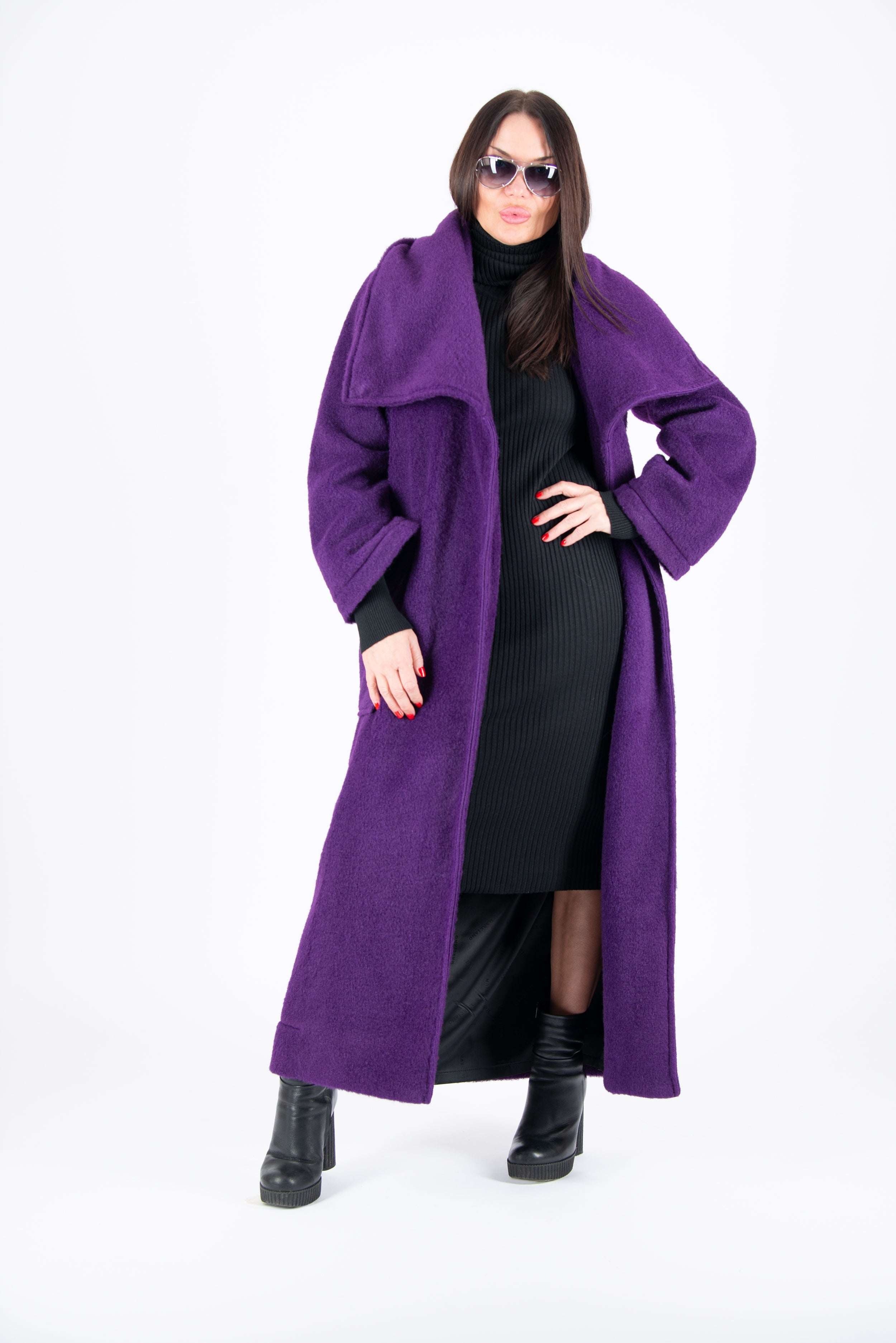 Elegant Winter Fur Purple Coat by EUG Fashion