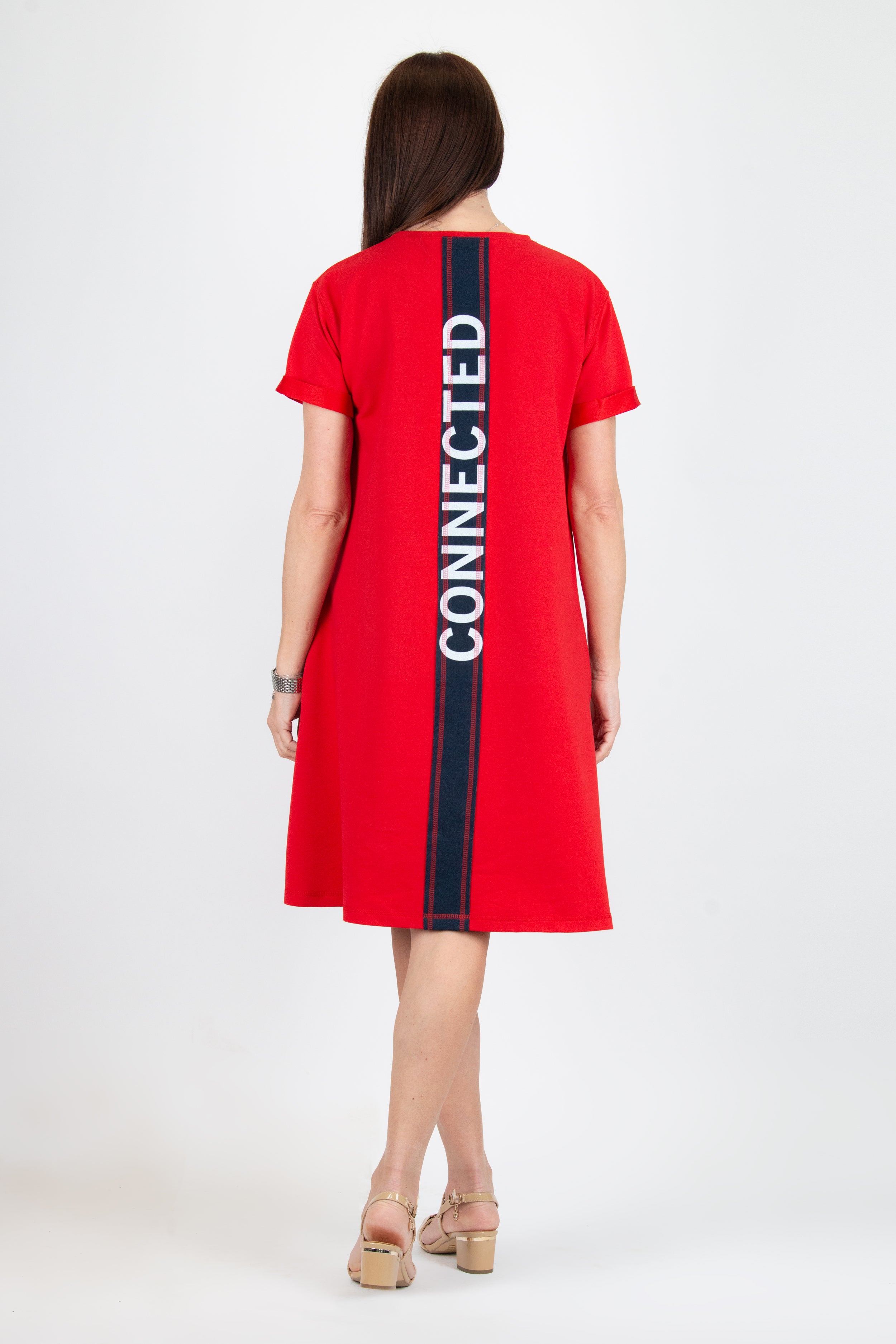 Red Midi Cotton Dress with Print by EUG Fashion