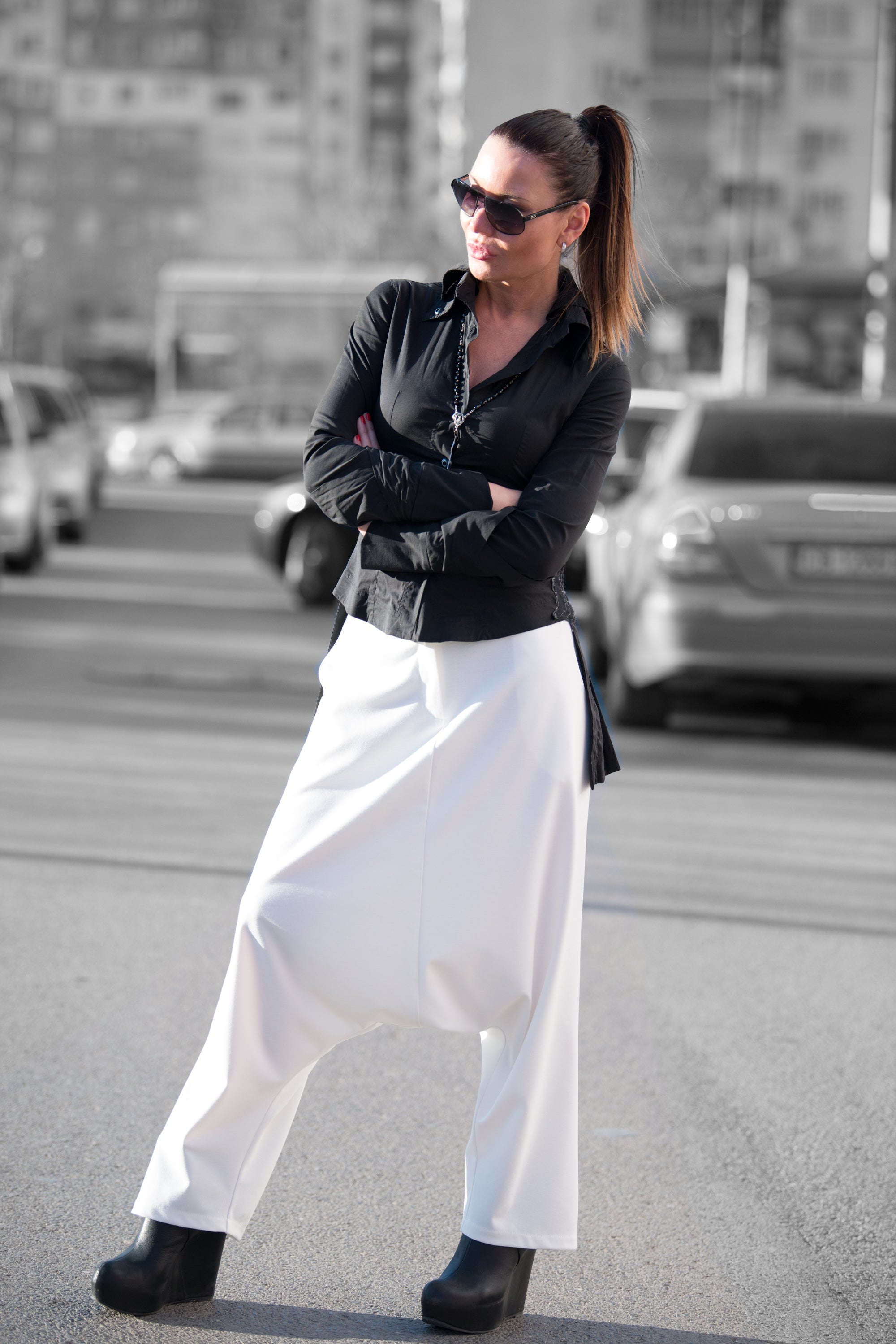 Off White Harem Pants by EUG Fashion