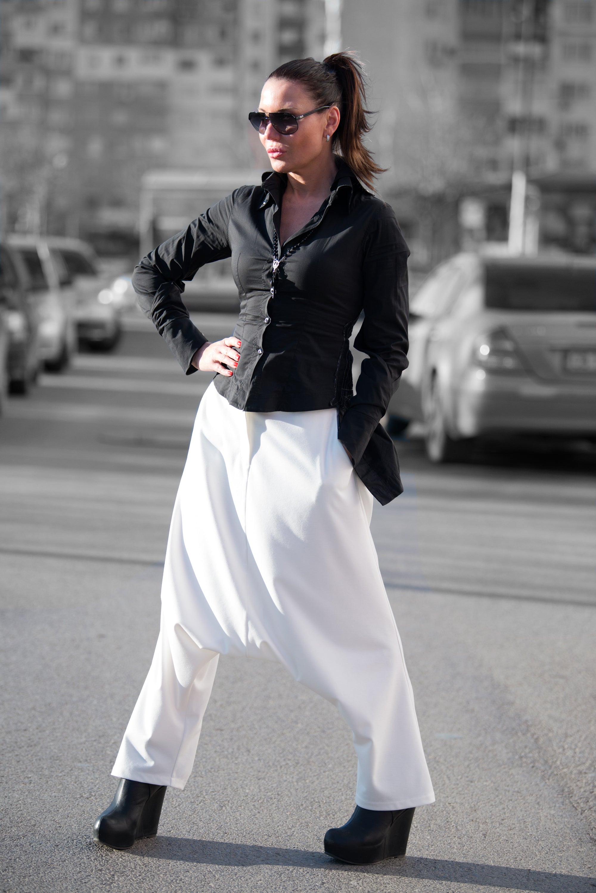Off White Harem Pants by EUG Fashion