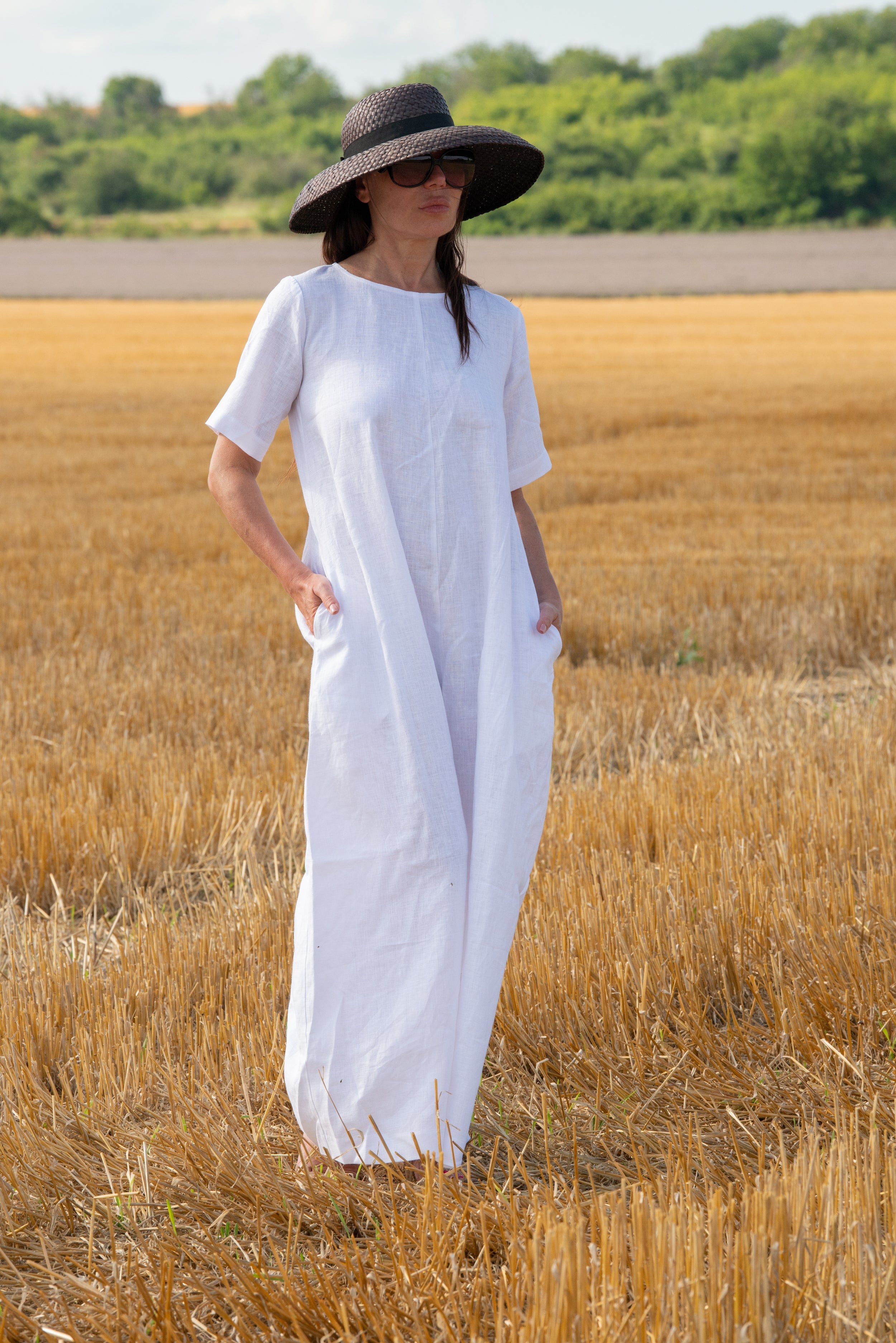 White Linen Wide Plus Size Jumpsuit by EUG Fashion