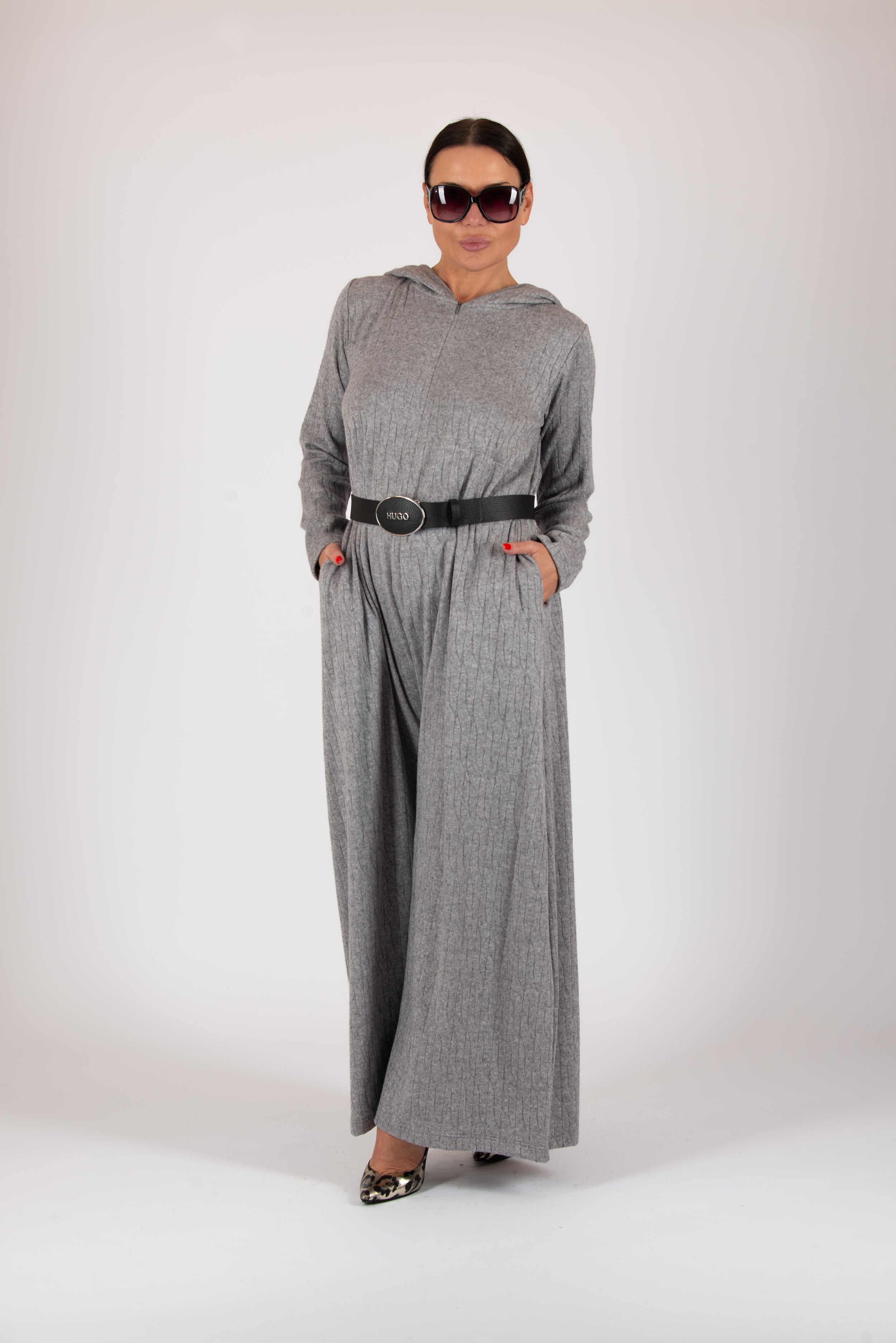 Wool Hooded Light Grey Jumpsuit by EUG Fashion