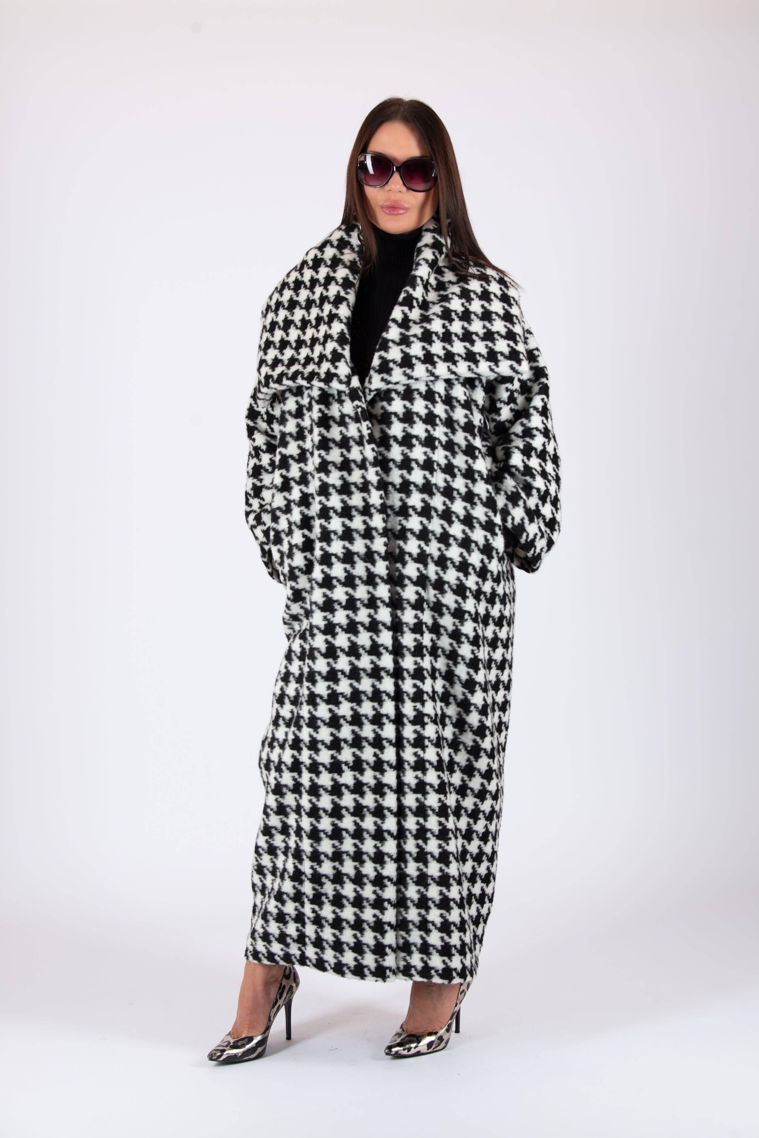 Wool Winter Houndstooth Coat, Winter Cardigan by EUG Fashion
