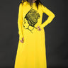 Yellow Hooded Long Dress with African Woman Print, New Arrival