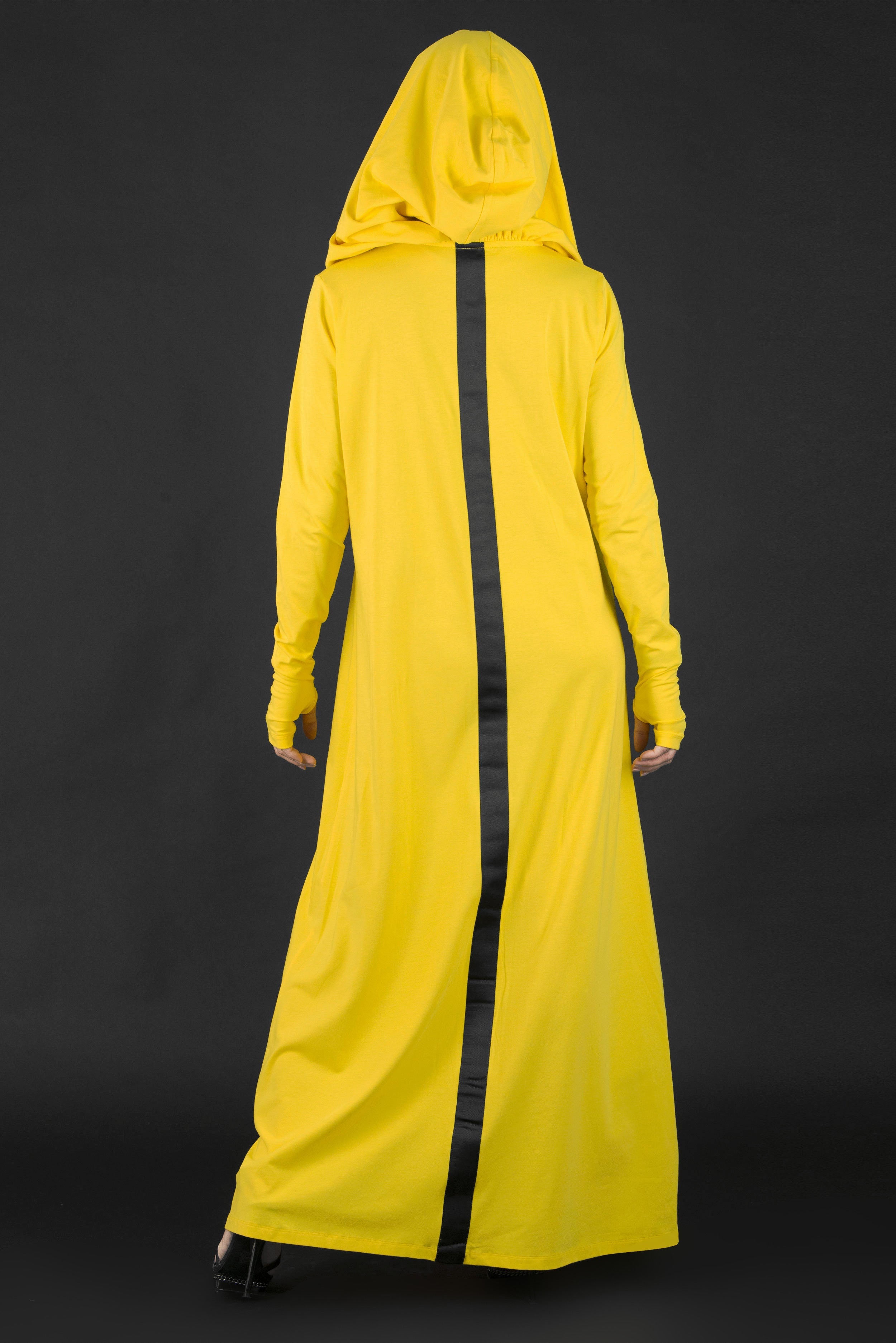 Yellow Hooded Long Dress with African Woman Print, New Arrival