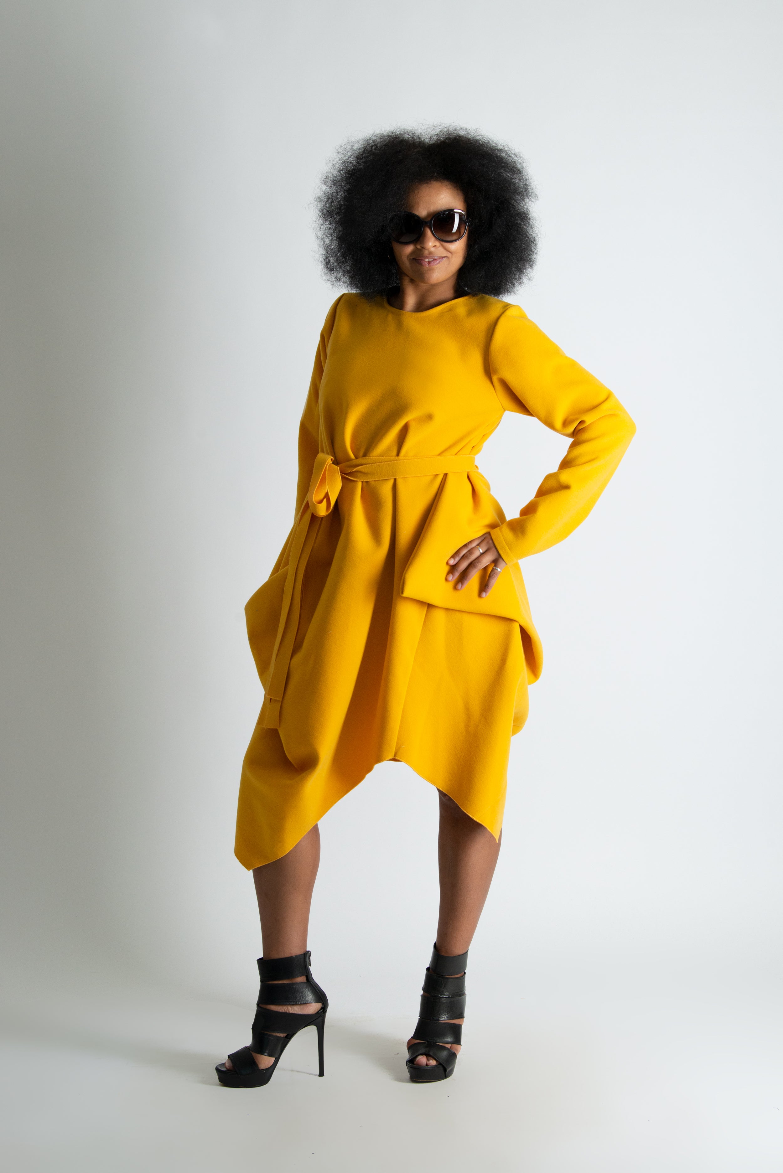Autumn Winter Yellow Cashmere Wool Dress by EUG Fashion