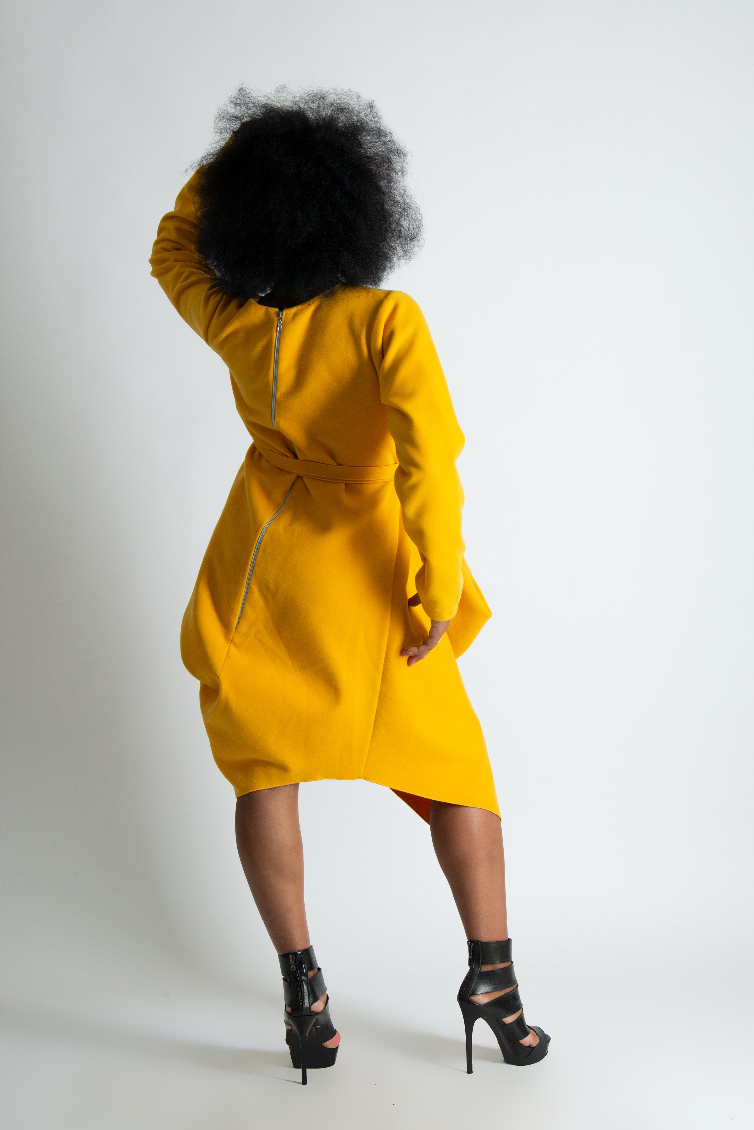 Autumn Winter Yellow Cashmere Wool Dress by EUG Fashion