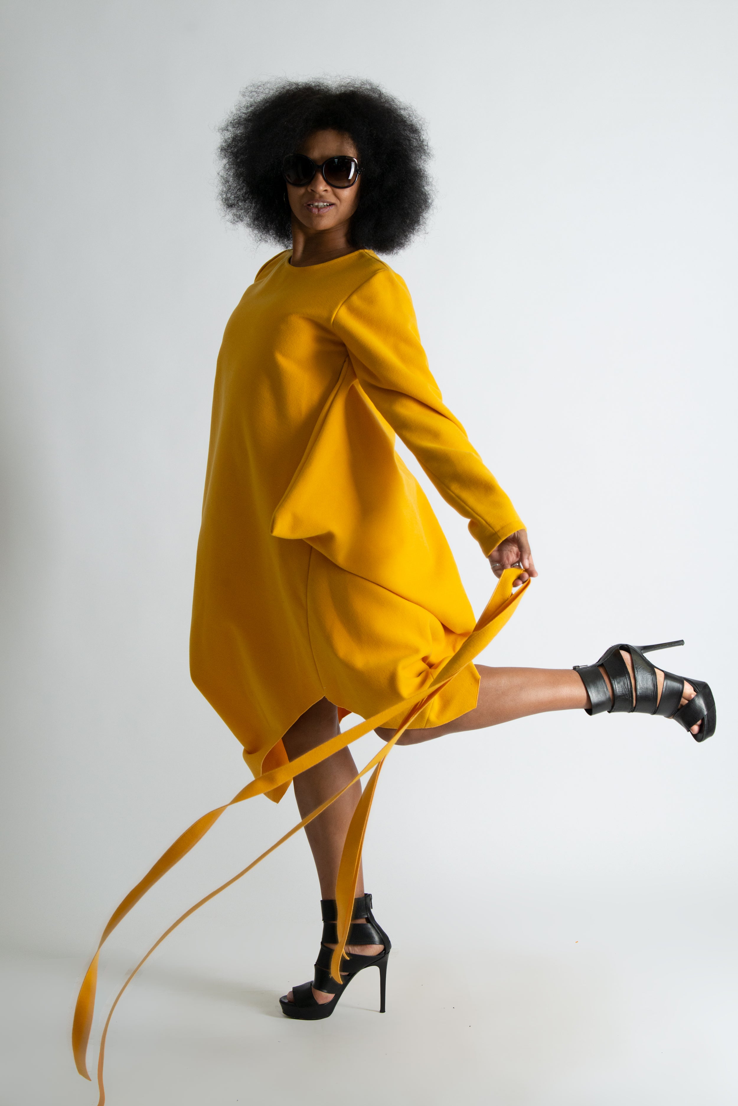 Autumn Winter Yellow Cashmere Wool Dress by EUG Fashion