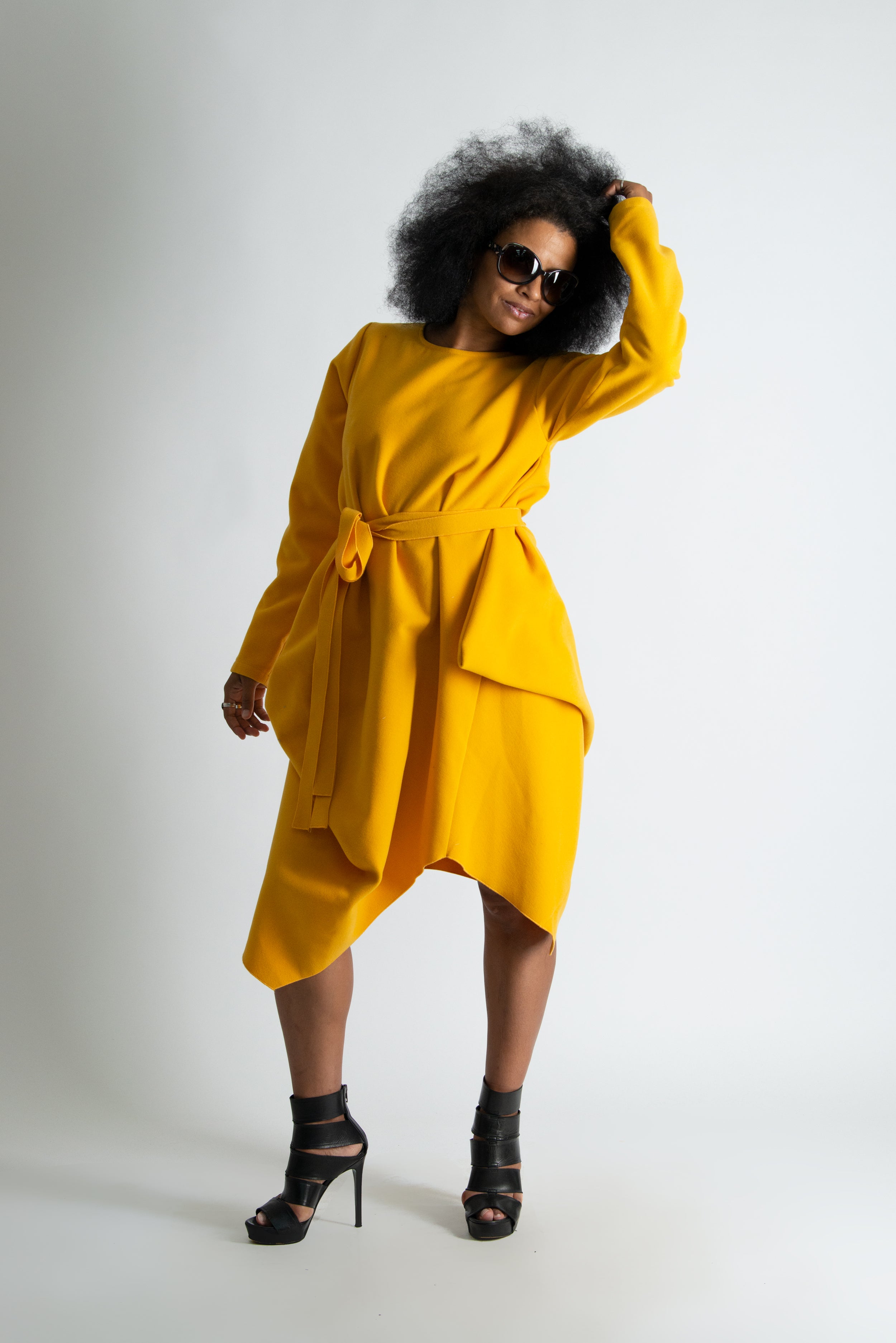 Autumn Winter Yellow Cashmere Wool Dress by EUG Fashion