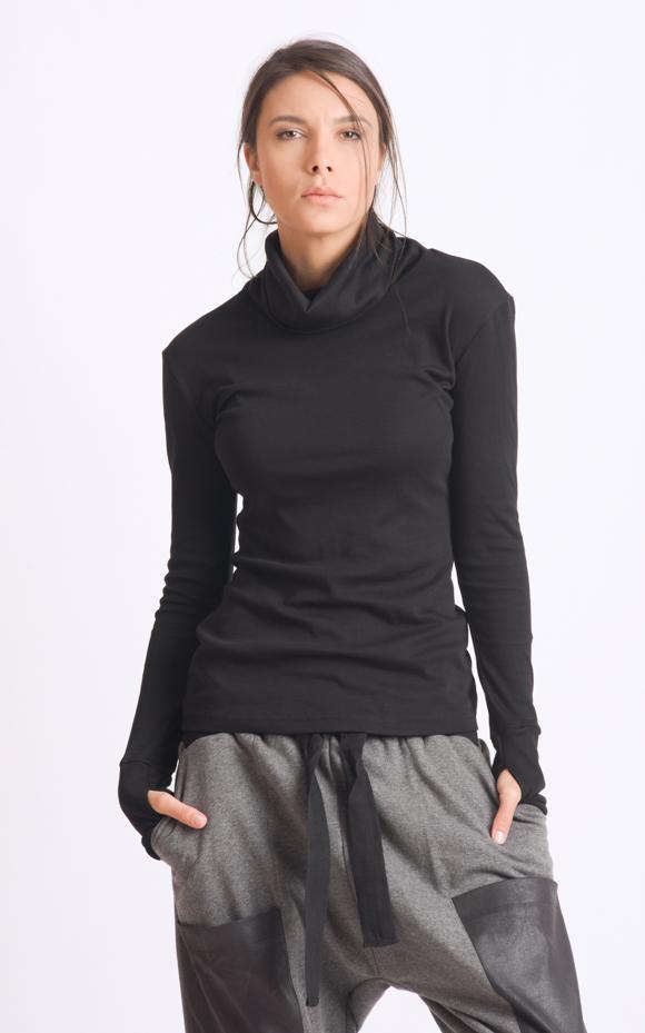 Black Long Sleeve Top with Thumb Holes METT0019 - Metamorphoza